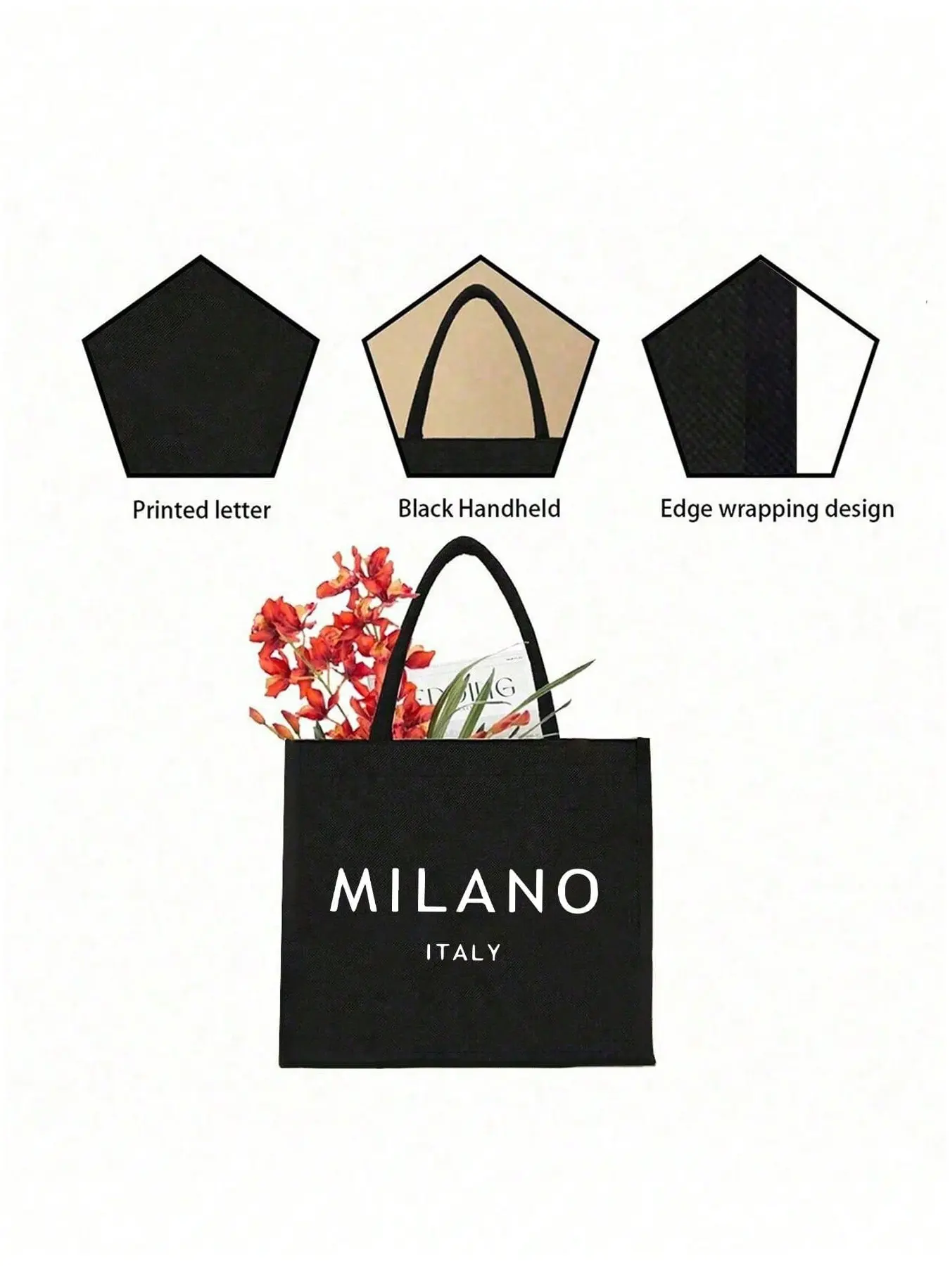 Milano Italy Tote Bag and Pouch with Black & White Embossed Print