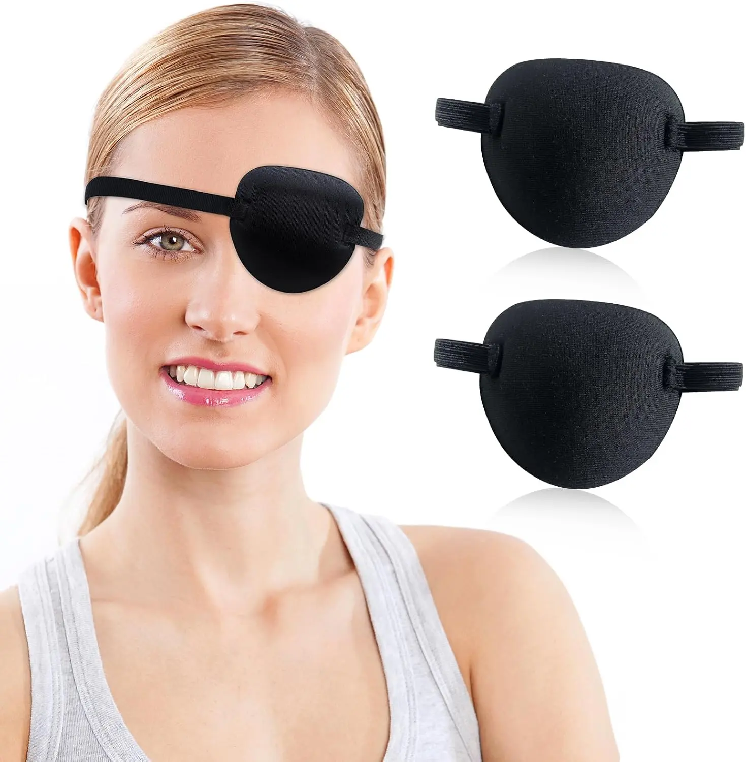 Eye Patch,2Pcs Eye Patches for Adults,Adjustable Lazy Piratel Eye Patch for Left or Right Eyes, Reusable Eye Cover for Cosplay Pirate Costume