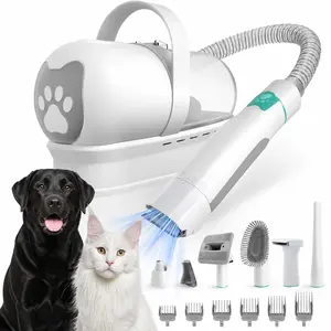 7-in-1 Pet Grooming Kit and Vacuum for Dogs & Cats, Professional Dog Hair Vacuum Groomer with 6 Guide Combs, Paw Trimmer, Shedding Brush & Hair Removal Roller Set