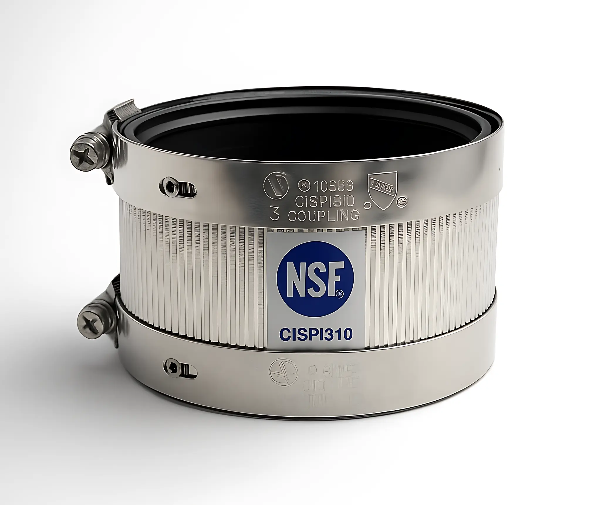 NSF No Hub Coupling 1.5" 2" 3" 4" Cast Iron DWV Pipe Connector | Stainless Steel