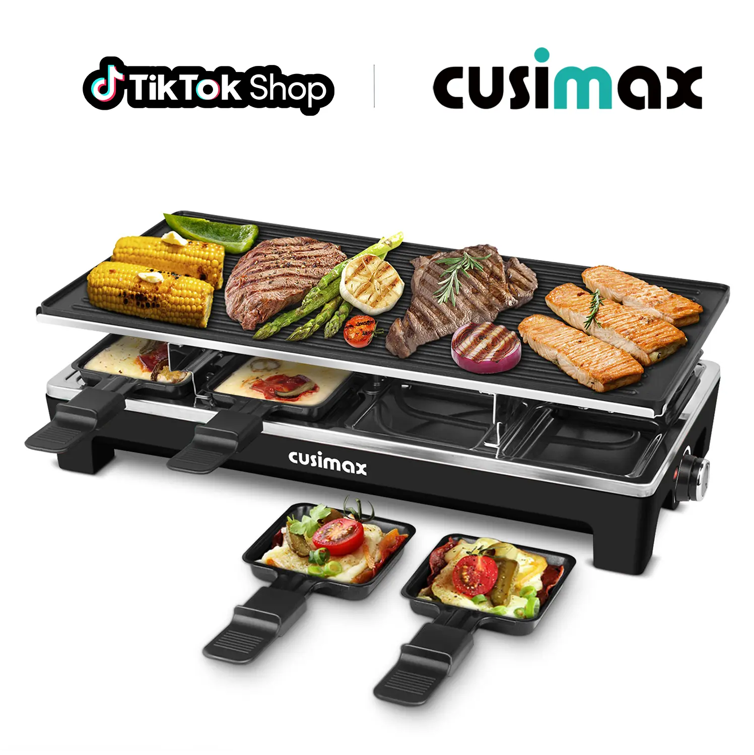 CUSIMAX Multifunction Tabletop Griddle - 2-in-1 Electric Cooking Appliance, 1500W Corded (1500 to 1999W Range), Reversible Plate, Adjustable Temp Control, 8 Paddles, Portable for Indoor Korean BBQ (for BBQ Lovers)