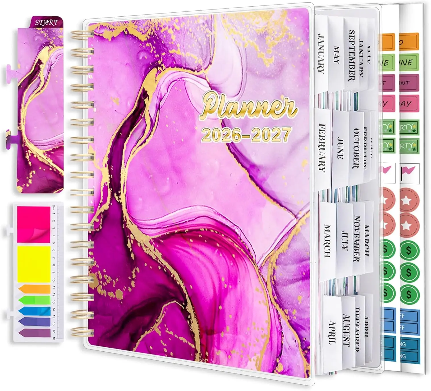 Planner 2026-2027 7.9" x 9.8", Large 18 Months Daily Weekly Monthly Planner Yearly Agenda July. 2024–Dec. 2025, Page Tabs, Separator Page, Pocket Folder, Ballpoint Pen, Pencil Pouch, Black