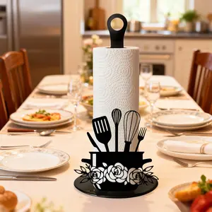 Metal Elegant Pot Holder Paper Towel Rack, Iron Kitchen Decor, No Installation Required, Suitable for Dining Room Bedroom Rustic Home Decoration