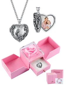 Personalized Mom and Daughter Heart Box Necklace, Heart Locket Necklace, Customizable Photo Jewelry Gift Set, Mother's Day Christmas Birthday Present