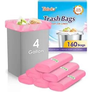 Teivio 4 Gallon 160 Counts Trash Bags Garbage Bags, Bathroom Trash Can Bin Liners, Small Plastic Bags for home office kitchen, fit 12-15 Liter, 3,3.5,4.5 Gal, Pink