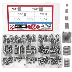 160Pcs Wire Inserts Screws Sleeve Assortment Kit, 304 Stainless Steel Metric M3 M4 M5 M6 M8 M10 M12 Wire Thread Inserts Helical Stainless Steel Self-Tapping Screws