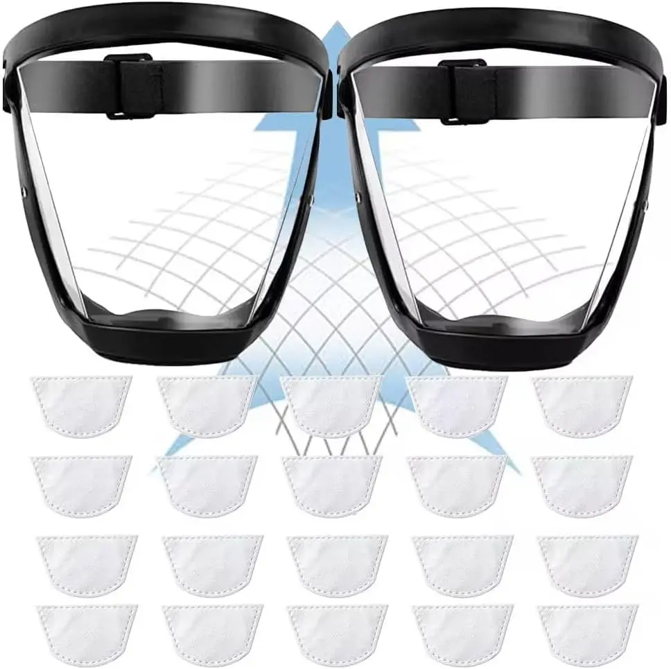 2pcs Super Protective Face Shield, Face Shield Mask for Work, Full Face Shield for Weed Whacking, High-Definition Plastic Face Shield Mask