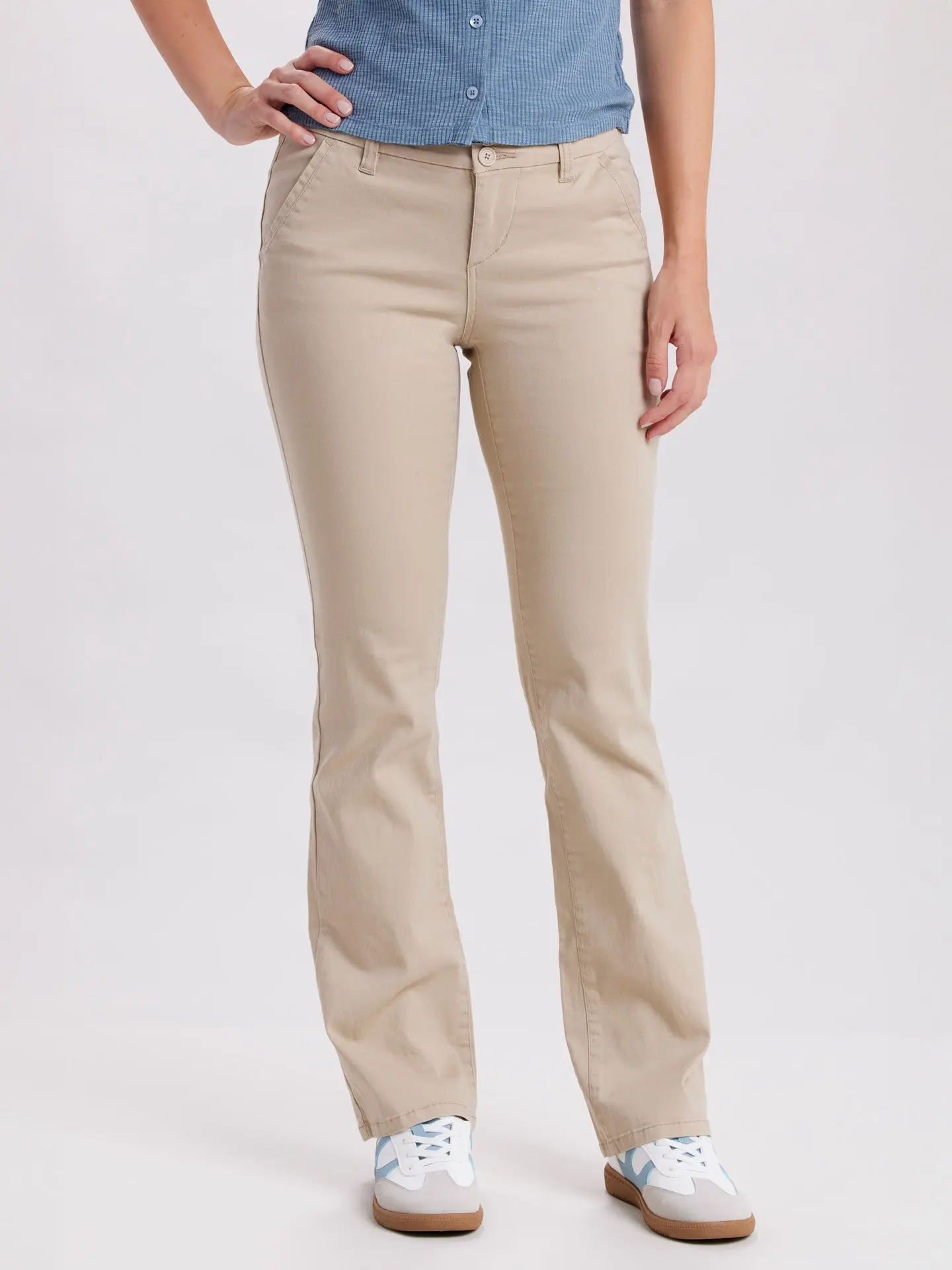 Women’s Classic Bootcut Work Pants – Mid-Rise Stretch Cotton Uniform Trousers with Zip Fly Closure