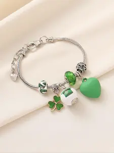 Clover & Heart Charm Decor Beaded Bracelet, Fashionable Jewelry for Women & Girls, Trendy All-match & Exquisite Jewelry for Birthday Gift