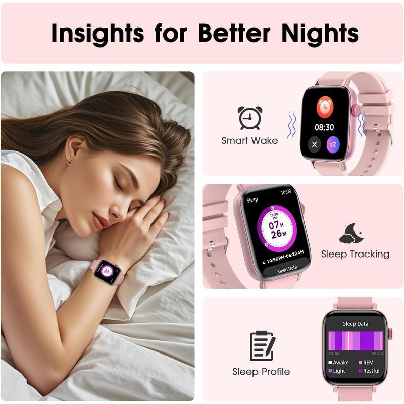 Smart Watch for Android iPhone-Call Receive/Dial/Read Message/AI Control-1.9" HD Screen-IP67 Waterproof Fitness Smartwatch-Blood Pressure/Heart Rate/SpO2/Sleep Monitor (Light Pink)