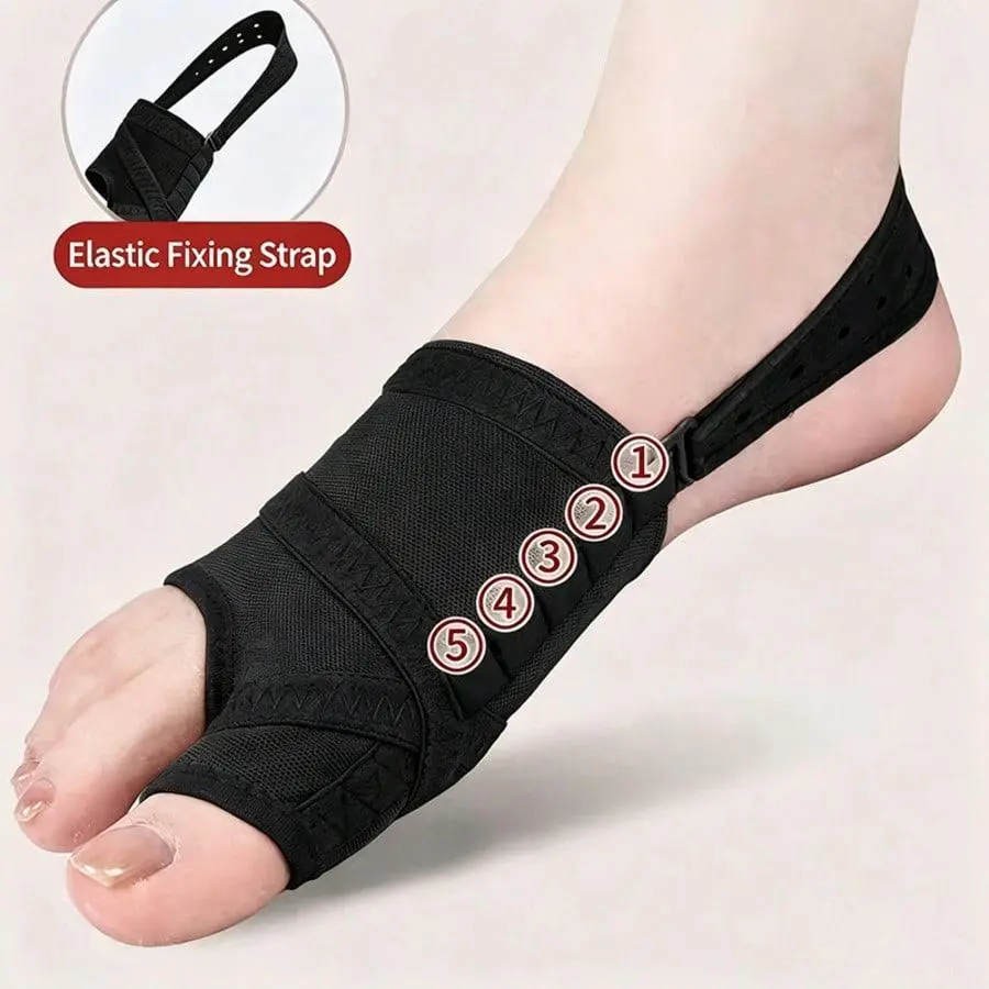 Unisex Adjustable Bunion Corrector Foot Brace with Big-Toe Separator, S/L Sizes, Day/Night Wear, Hammer Toe Straightener, Prop 65 Safe Traction Support Protective Gear for Runners & Walkers (Sporty Accessory)