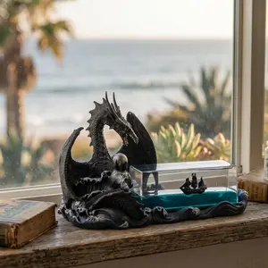 Premium Statue：Black Dragon Guardian: The Pirate Ship Trapped in Its Crystal Coffin Unique Narrative with Mysterious Pirate Ship and Intriguing Crystal Coffin floating  statue