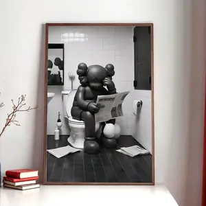 Kaws Hypebeast Sitting on Toilet Reading Newspaper Poster – Graffiti Art Print, Trendy Bathroom Wall Decor, Hypebeast Figure Artwork