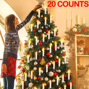 20 LED Christmas Candle String Lights Set, Warm Flameless Candles with Clips for Tree Decoration, USB Powered Holiday Decorations