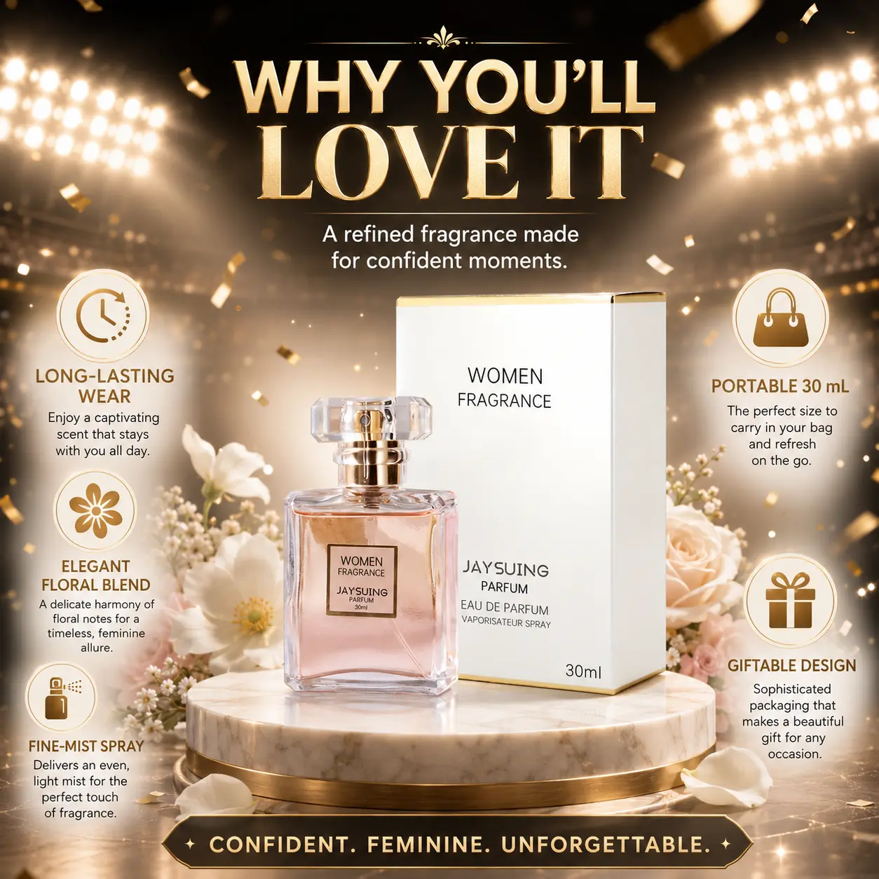 Floral Eau De Parfum for Women Long Lasting Fragrance Romantic Date Night Scent Soft Amber Vanilla Perfume for Her Travel Size 30ml Fine Mist Spray Elegant Glass Bottle Gift Ready Birthday Anniversary Graduation Christmas Gift for Her little muffet