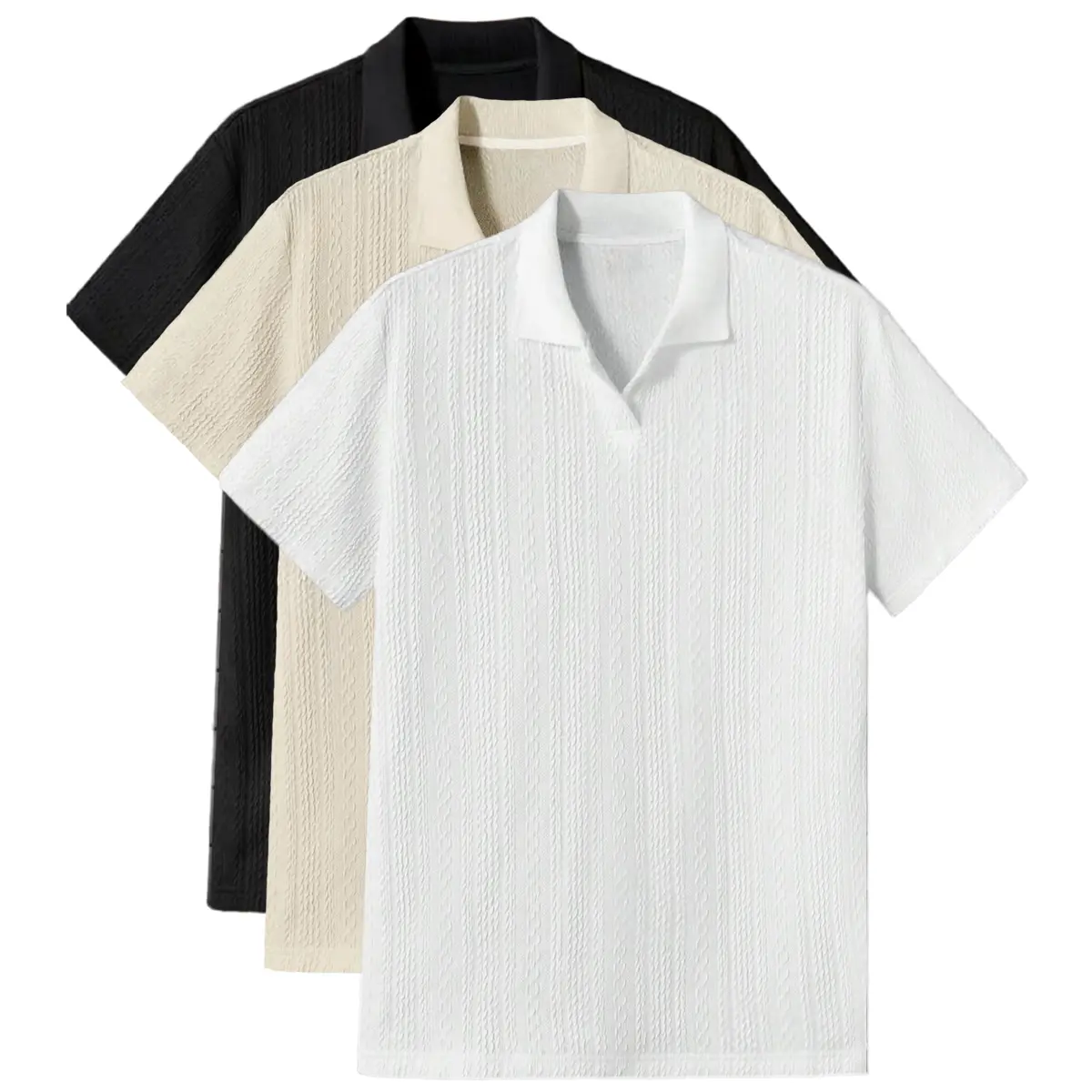 Men's Solid Jacquard Knit Polo Shirt, Regular Fit Casual Short Sleeve Collared Top for Summer, National Day Clothing, Fashion Menswear Men's Clothes for Daily Wear，summer outfits，mensfashion，mens clothing，guys giftsJacquard polo shirt funny men Tropical f