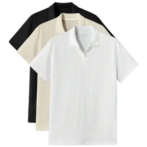 Men's Solid Jacquard Knit Polo Shirt, Regular Fit Casual Short Sleeve Collared Top for Summer, National Day Clothing, Fashion Menswear Men's Clothes for Daily Wear，summer outfits，mensfashion，mens clothing，guys giftsJacquard polo shirt funny men Tropical f