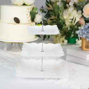 3-Tier Plastic Square Cupcake Stand Tower 13" White