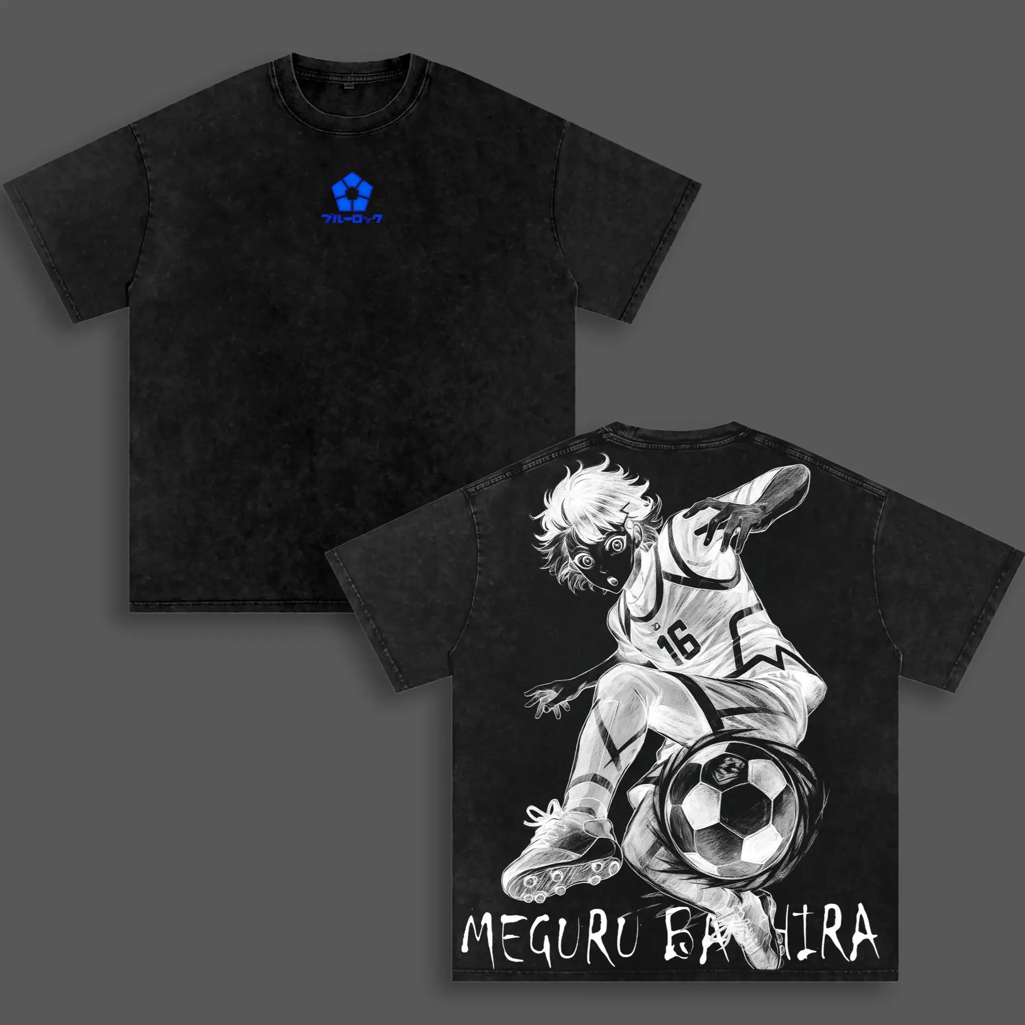 Meguru Bachira Blue Lock Anime Washed Shirt Vintage Graphics Oversized Unisex Heavyweight Cotton Tee