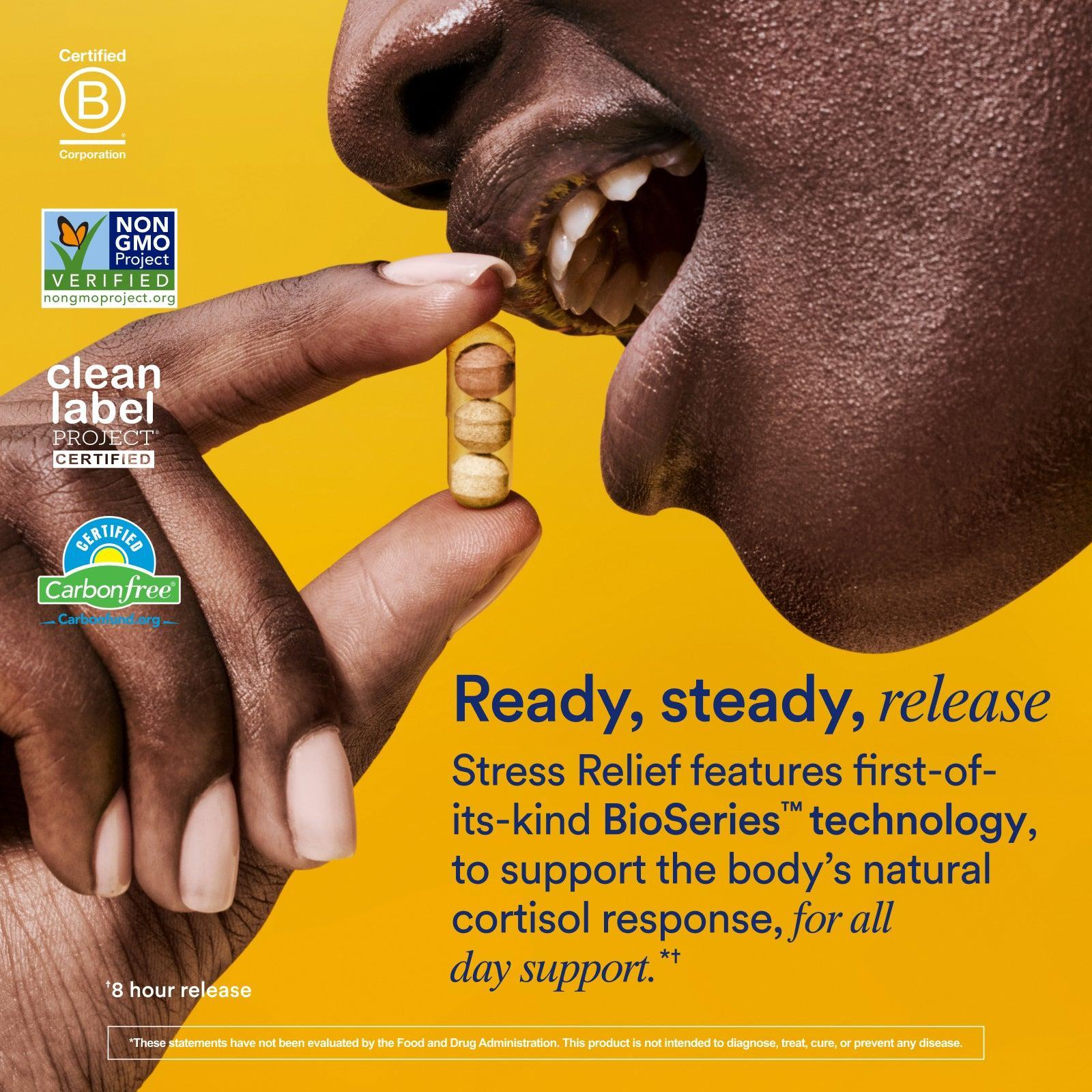 Ritual Stress Relief Supplement BioSeries with 8-Hour Release Support (Shoden Ashwagandha, Suntheanine L-Theanine, and Saffron as affron*) 30 Day Supply