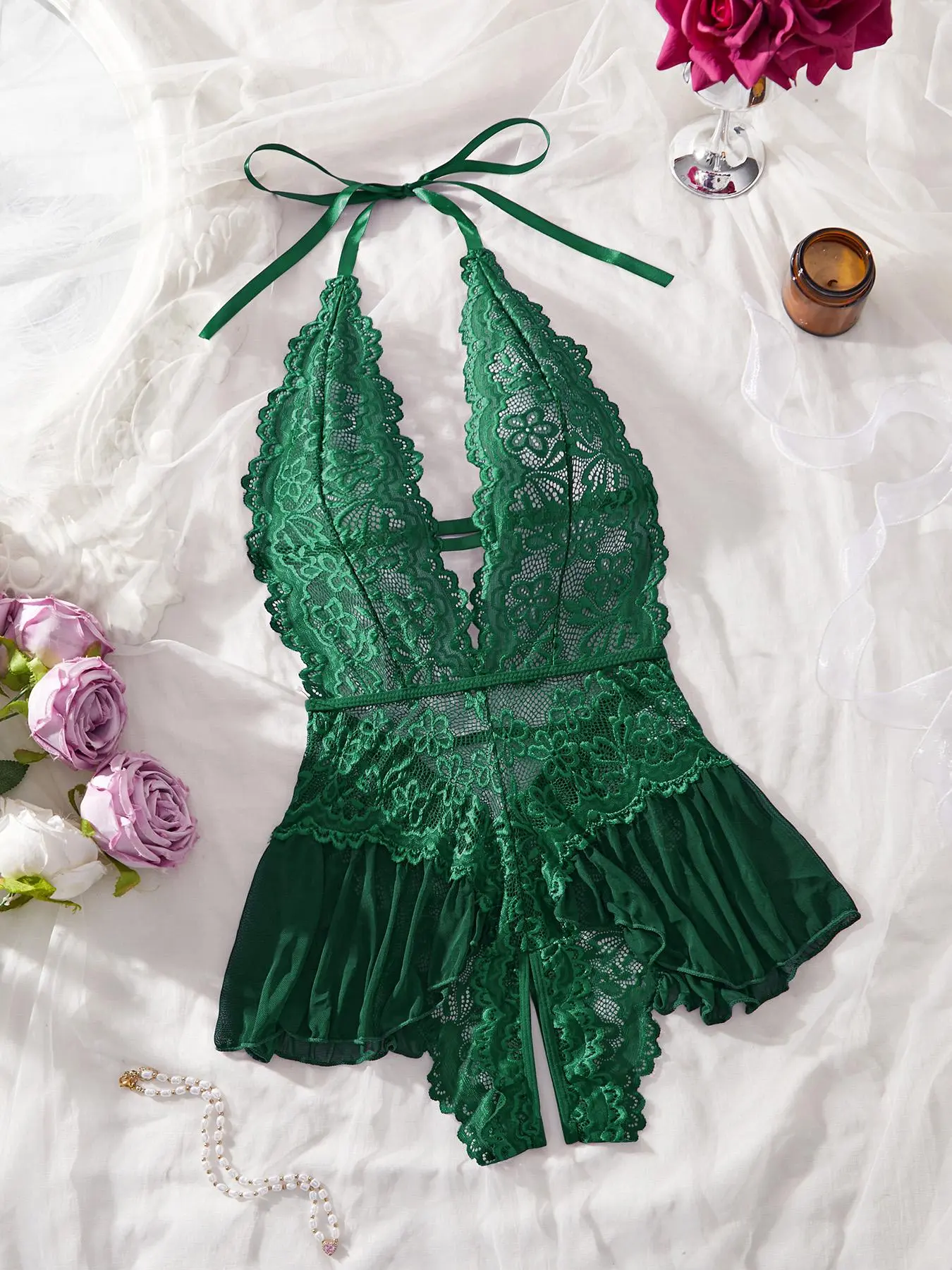 【Plus Size】 Lace Bodysuit Lingerie, Casual Comfy Breathable Sleepwear for Women, Women's Plus Size Sleepwear for Summer