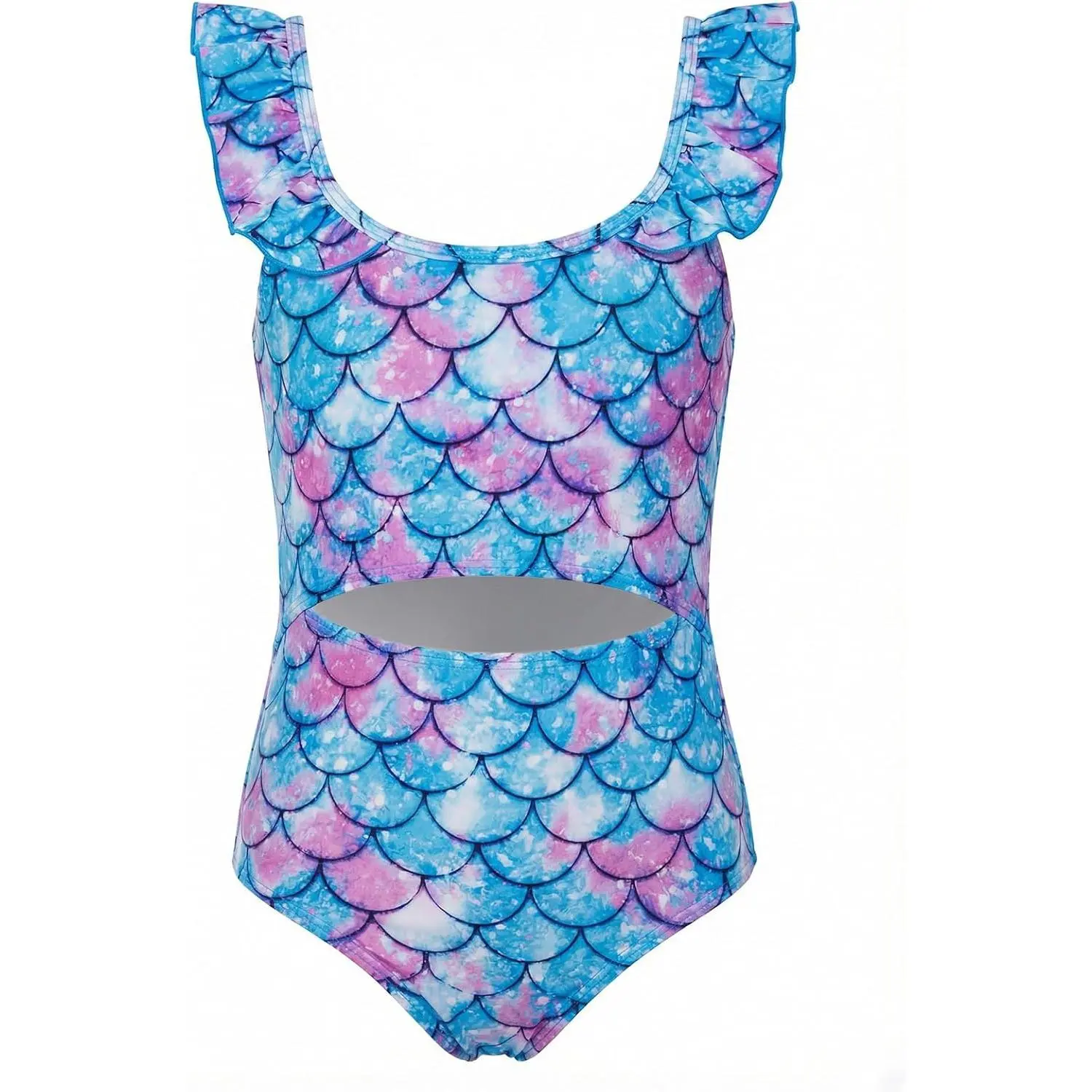 Haloumoning Girls One Piece Swimsuit Kids Cutout Ruffle Adjustable Straps Bathing Suit Beach Swimwear 5-14Y