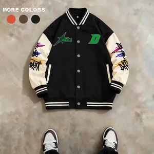 Men's Baseball Jacket 100% Polyester Durable Multi-Color Optional: Black, Orange, Coffee Colorblock Music Festival D ROCK Graphic Varsity Coat Y2K Vintage Retro Classic Old-School Casual Sports SWAG Streetwear Light Fleece-Lined Winter Jacket Trendy Gift