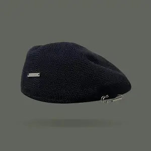 Y2K Punk Safety Pin Beret Hat, Breathable Mesh Painter Hat, Ideal for Electronic Girls and Party, Stylish and Trendy Accessory