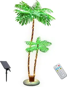 Double Crown Artificial Palm Tree - Poolside Dedicated, Remote-Adjustable Settings, All-Weather Windproof Construction, Auto Solar Recharge, Durable PE Foliage Fake Plant for Outdoor Yd, Tropical Christmas Party Landscape Decor