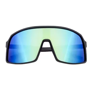 Morspecs Sentry Polycarbonate Shield Sunglasses for Large Fit, Sports Style with Thin Arms, Matte Black Frame & Yellow-Blue Mirror Lens