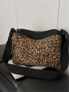 Women's Leopard Print Crossbody Bag, Casual Fashion Shoulder Bag with Multiple Compartments, Stylish Small Square Handbag for Outdoors