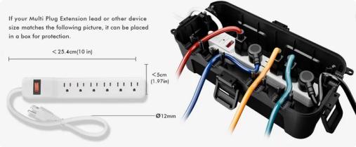 RESTMO Outdoor Electrical Box, IP54 Weatherproof Extension Cord Cover with 6 Cable Entry Ports, Waterproof Connection Box Protect Power Strip, Timer, Plug, Holiday Lights, (11.5x5.2x4 inch), Black