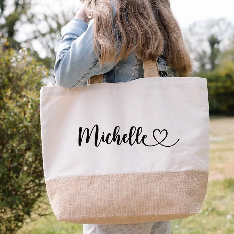 Personalised Large Tote Bag, Jute Large Shopping Bag, Large Bag for Everything, Shopper Bag Mum