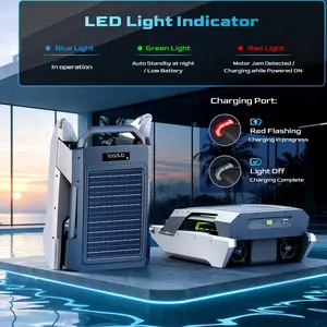 Solar Pool Skimmer, Automatic Solar Pool Cleaner Robot with Dual Power Options, Smart Obstacle Avoidance, Anti-Stuck Function, And Real-Time LED Battery Indicator