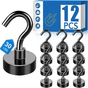 Magnetic Hooks, 12 Pack 30lbs+ Magnet Hook 2026 Cruise Cabin Ship Essentials Heavy Duty Strong Magnets Refrigerator Fridge Hanging  Classroom Beach Vacation Kitchen Grills (Black)