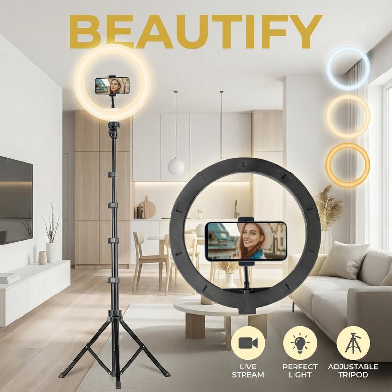 10" Adjustable Led Video Light With Extendable Tripod Stand, Ring Light For 3 Color Mode, Dimmable Selfie Light For Video Recording, Makeup, Photography, Live Stream, TikTok, Youtubers, Content Creator, Cellphone Mount#new years#valentine's