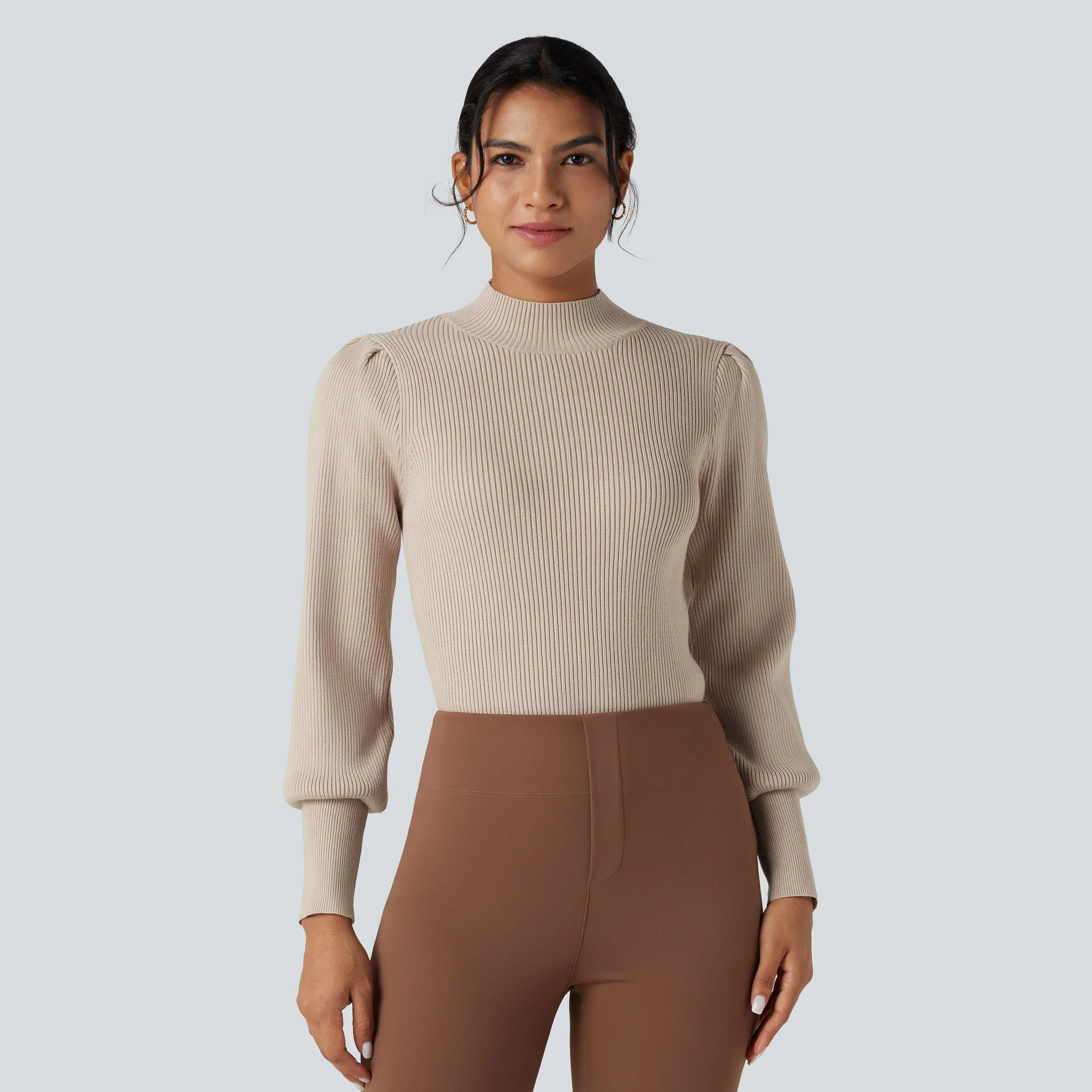 Halara Mock Neck Puff Long Sleeve Casual Sweater