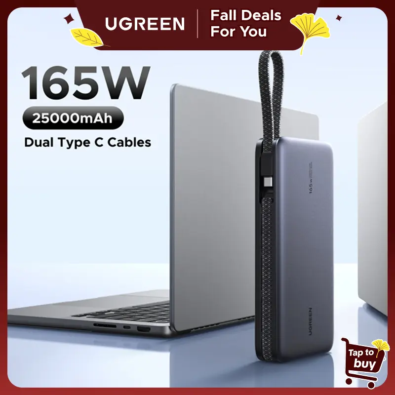 UGREEN Mobile Battery Power Bank Charger - 25000mAh PD145W & 20000mAh PD100W PD Fast-Charge Boost Charging Solution, Type-C Cable for iPhone 17/16 Pro Max, Travel EDC Gear, Emergency Power, Back to School Accessories