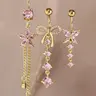 【Black Friday】3-Piece Women's Y2K Artificial Zircon Navel Ring Set, Butterfly Flower Bow Pendant, Beach Party Fashion Jewelry