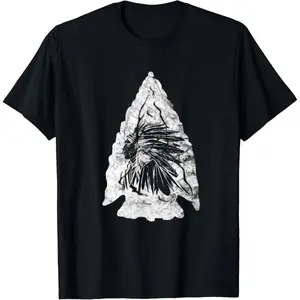 Men's Natural Cotton Short-Sleeve Fashion Sports T-Shirt - Arrowhead Hunter, Indian Chief, Native American Relic Hunting Themed