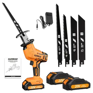 HANWISE Upgraded Electric Reciprocating Saw, 3500RPM Wireless Hand Saw,Equipped With LED Lights And Safety Lock, 2.0AH Battery, Tool Free Blade Replacement, 4Blades, Suitable For Wood/PVC Cutting As The Best Gift