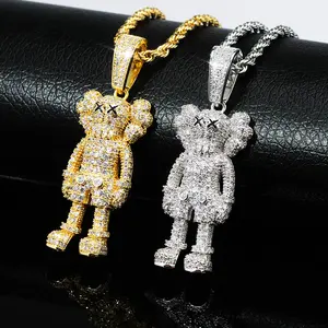Sesame Street Cartoon Doll Pendant Pure Zircon Hip-Hop Trend Necklace Unisex INS Popular Fashion Jewelry European American Instagram Inspired 24 Inch Vintage Twist Chain Micro Plated Copper Hypoallergenic