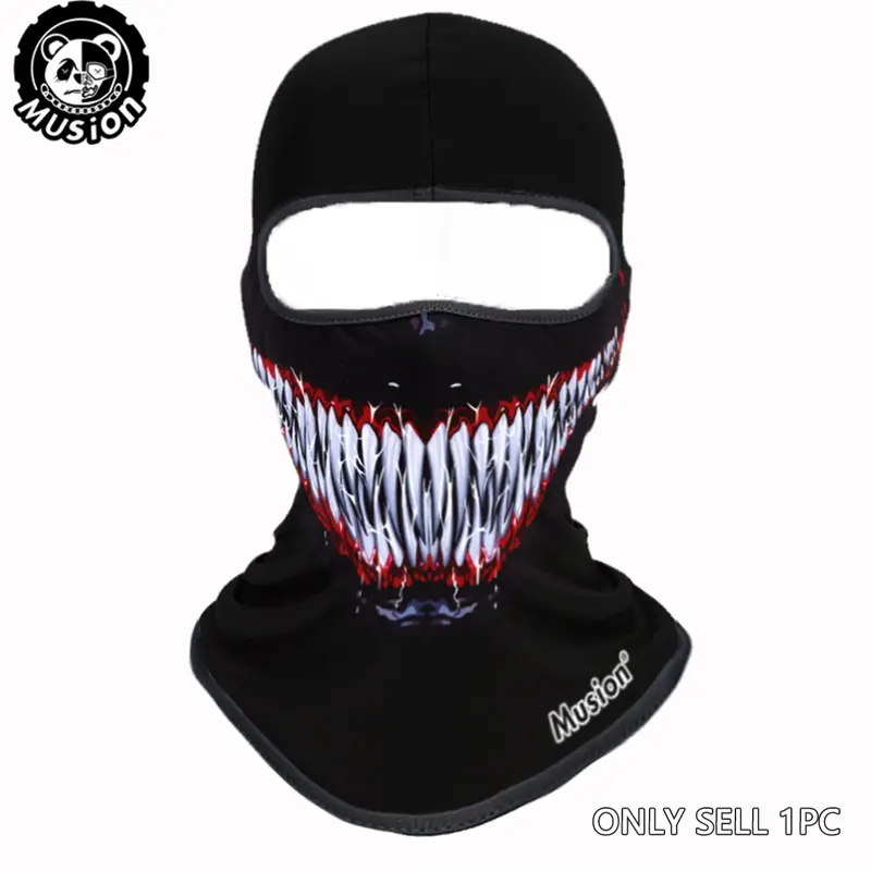 Musion Skull Print Full Face Cover Cycling Balaclava Hat, Windproof Sun Protection, Fun Outdoor Riding Mask, Punk Style, All Seasons, Outdoor Sports Mask