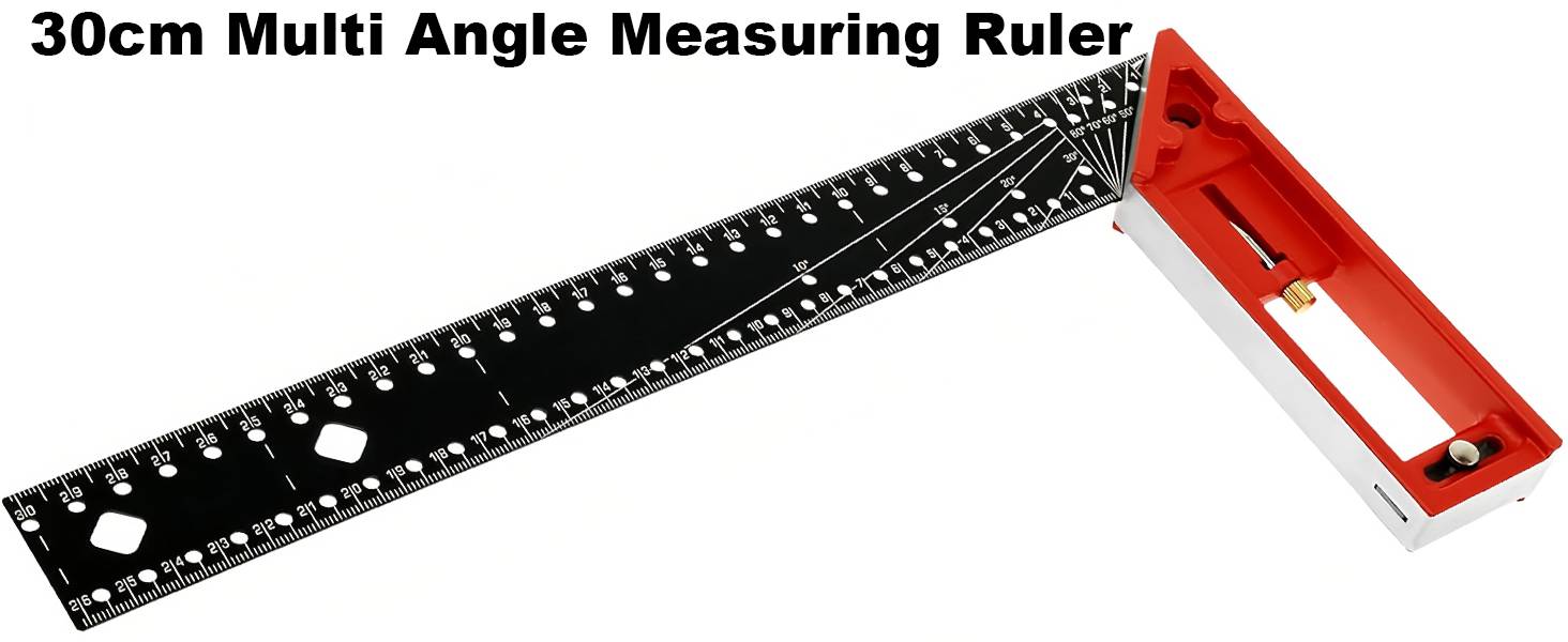 Adjustable 10-90° Multi Angle Measuring Ruler, Combination Framing Carpenter Square, L Shape Ruler for Precise Measuring, Woodworking and Drawing