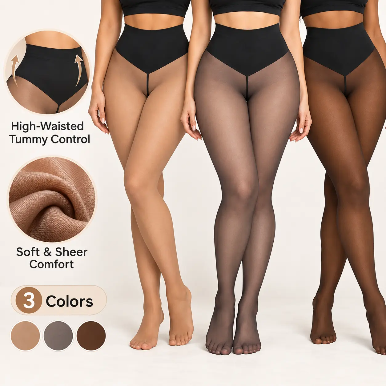 Women's Fleece Lined Tights - 200g High-Waisted, Slim Tummy Control, Booty Lift Shaper, Sheer Look Fake Translucent Thermal Footed Pantyhose (S-XL)