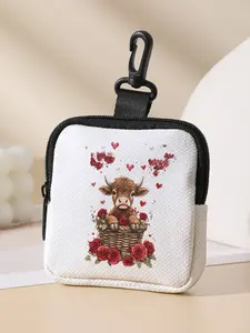Cute Cow Print Coin Wallet, Zipper Purse, Multi-Functional Storage Bag, Durable Polyester Key Card Holder, Ideal Gift for Valentine's Day