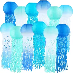 Gradient Blue Jellyfish Paper Lanterns, Under The Sea Party Decorations,  Jelly Fish Paper Lanterns for  Theme Party  Theme Birthday Decorations  Shower  Room, 12 count