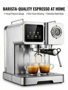 [MOEFO] Barista-Quality Espresso at Home, 12V Coffee Machine with Visual Pressure Gauge, One-Touch Brewing & Powerful Steam Wand, Stainless Steel Espresso Maker for Americano, Latte & Cappuccino