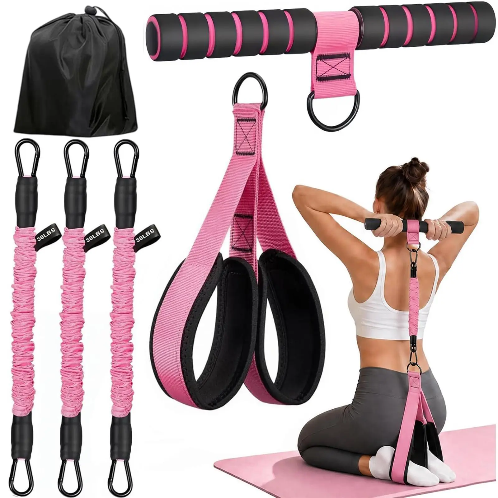 Multifunctional Pilates Bar Kit with Adjustable Elastic Sport Band - Home Gym Exercise Equipment for Arm Strength Training, Full Body Workouts & Yoga, Home Gym Equipment, Home Workout Gear