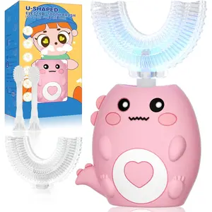Kids Shaped Electric Toothbrush, with 3 Cleaning Modes, with 4 Brush Heads, 360° Sonic Automatic Toothbrush, IPX7 Waterproof Cartoon Dinosaur Design (Ages 2-12)